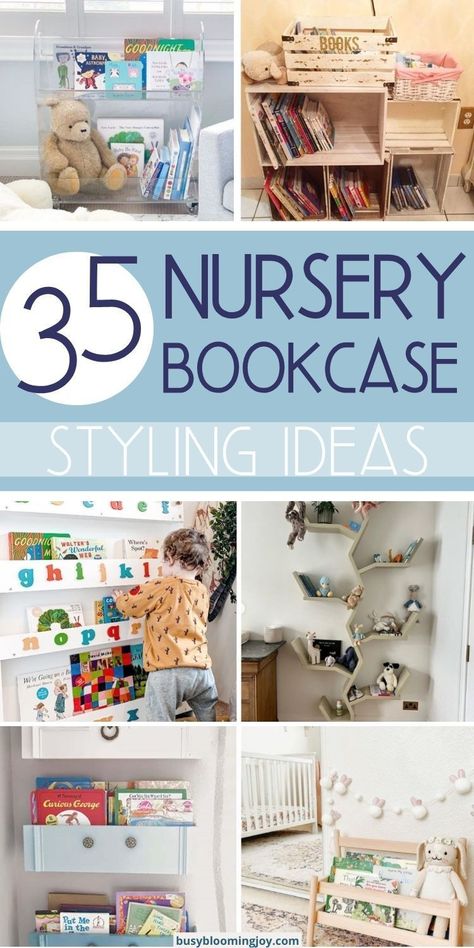 Gorgeous nursery bookshelf ideas! Rustic, vintage & elegant DIY kids bookshelf inspiration, wall-mounted & floating bookshelves. Classic nursery bookcase & bookshelf styling, cozy nursery bookshelf organization & IKEA hacks. Inviting & natural nursery bookshelves + toy storage for small spaces. Nursery bookcase tree + other decor ideas. Feminine & classic nursery bookshelf ideas for a girl, boy or gender neutral nursery. Baby room ideas. Baby hacks first-time moms on baby nursery organization Diy Baby Bookshelf, Bookshelves Classic, Baby Room Storage Ideas, Budget Nursery Ideas, Nursery Bookshelf Ideas, Toy Storage For Small Spaces, Diy Kids Bookshelf, Practical Nursery, Nursery Drawer Organization