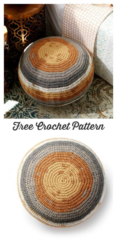 Crochet Floor Pouf, Crochet Pouf Pattern, Modern Haken, Crochet Pouf, Beau Crochet, Crochet Cushion Cover, Diy Home Decor Ideas, Floor Pouf, Crochet Simple