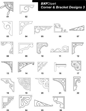 DXF Corner & Bracket Designs 3 Cnc Router Ideas, Ornamental Corner, Quilt Racks, Author Aesthetic, Router Ideas, Gingerbread House Patterns, Chocolate Showpiece, Gingerbread Trim, Woodworking Plans Patterns