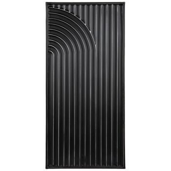 Dimensions: 33" H x 16" W x 1.25" D Material: Metal Shape: Rectangle Color: Black & White Pattern: Stripes Orientation: Vertical Includes: 2 - Loops Quantity: 1 Add to the chic aesthetic of your home by displaying this Black Abstract Metal Wall Decor. This metal piece features a black base with embossed lines on the front. These lines are highlighted in white to complete the dimensional look. Most of these lines are straight while a few arch towards the edges to break the pattern. Hang this piec Industrial Modern Wall Decor, Black And White Wall Decor Living Room, Doorway Decor Indoor, Modern Farmhouse Wall Decor Living Room, Black And White Bedroom Decor Ideas, Black And White Entryway Decor, Black Wall Decor Living Room, Dark Neutral Home Decor, Home Entrance Ideas Entryway