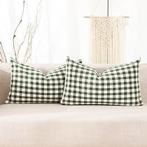 Sage Green Farmhouse, Modern Cottage Bedroom, Gingham Set, Green Farmhouse, Bedroom Decorating Tips, Lumbar Pillow Covers, Plaid Pillow Covers, Plaid Throw Pillows, Cottage Style Home