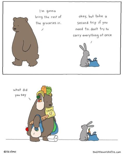 𝙻𝚒𝚣 𝙲𝚕𝚒𝚖𝚘 on Instagram: "💯" Liz Climo Comics, Liz Climo, Funny Animal Comics, Sweet Drawings, Morning Cartoon, Cute Funny Cartoons, Funny Comic Strips, Bunny And Bear, Words Of Comfort