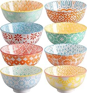 FERAHI Ceramic Bowls, 10 Oz Small Bowls, Set of 8 Ice Cream Bowls, Dessert Bowls, Cereal Bowls for Salsa, Rice, Sauce, Side Dishes, Snack, Condiment, 4.75 Inch-Microwave Dishwasher Safe Kitchen Bowl, Ice Cream Bowls, Colorful Bowls, Sauce For Rice, Small Ceramic Bowl, Colorful Desserts, Salad Pasta, Serving Bowl Set, Small Desserts