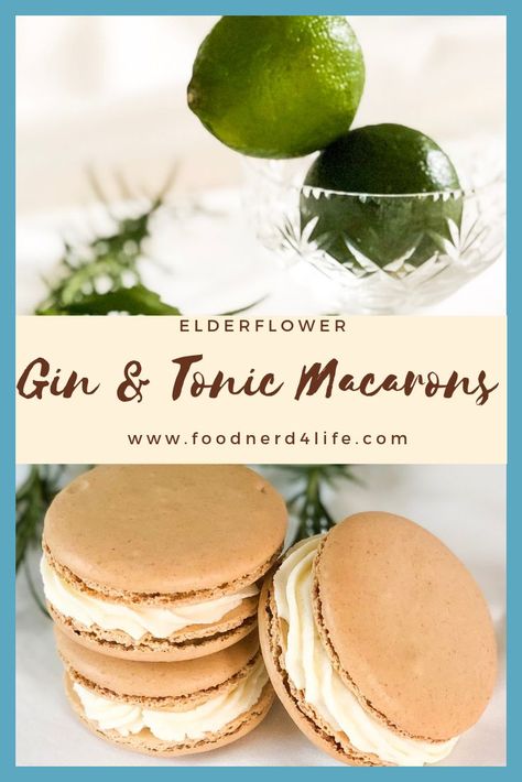 Easy recipe to make beautiful Elderflower Gin and Tonic Macarons  at home.  A floral buttercream with a gin kick!   #macarons #ginandtonic #baking #recipe Macaron Recipes, Macarons Recipe, Macaron Filling, Gin Recipes, Freeze Dried Raspberries, French Macaroons, Macaroon Recipes, Baking Recipe, Macaron Recipe