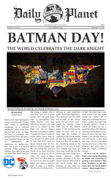 #Batman Day special e-edition. Comic Newspaper, Batman History, Dc Facts, Batman Wall, Daily Planet, Recruitment Poster, Media Poster, Comic Villains, Dc Comics Characters