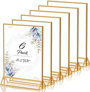 PPH-Sisy Acrylic Sign Holder 8.5X11 Gold Picture Frame Double Sided Acrylic Frame Plastic Sign Holder Display Stand for Wedding Table Numbers Menu Holder (6 Pack) Acrylic Sign Holder, Store Sign, Gold Picture Frame, Tabletop Picture Frames, Menu Holders, Acrylic Display Stands, Paper Stand, Plastic Signs, Gold Frames