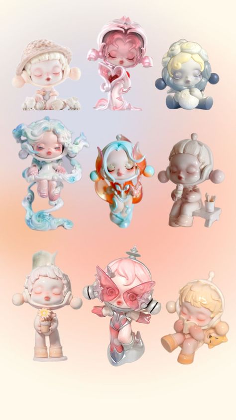 skullpanda | dolls | figurines | popmart | aesthetic | cute Art Toys Design, Closed Eyes, Aesthetic Cute, Angel Figurines, Baby Angel, 영감을 주는 캐릭터, Art Poses, Cute Toys, Retro Futurism