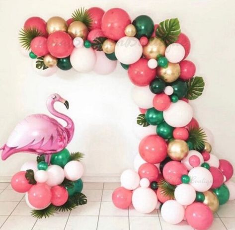 Flamingo Balloon Garland, Tropical Themed Party, Diy Flamingo, Flamingo Balloons, Flamingo Themed Party, Hawaiian Party Theme, Flamingo Art Print, Tropical Birthday Party, 1st Birthday Girl Decorations