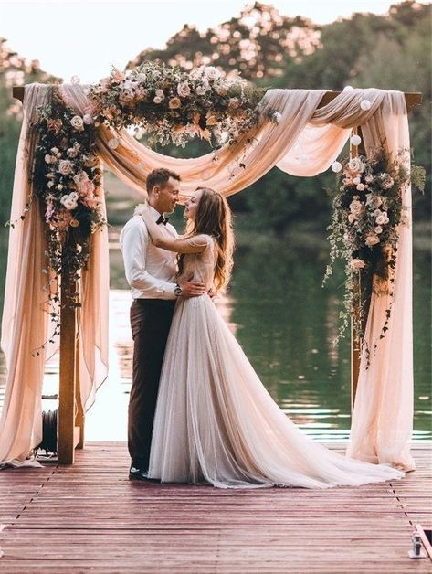 Floral and Fabric Wedding Arches Ceremony Backdrop Outdoor, Rustic Wedding Showers, Wedding Shower Decorations, Dusty Rose Wedding, Arch Decoration Wedding, Wedding Ceremony Backdrop, Ceremony Arch, Ceremony Backdrop, Wedding Fabric