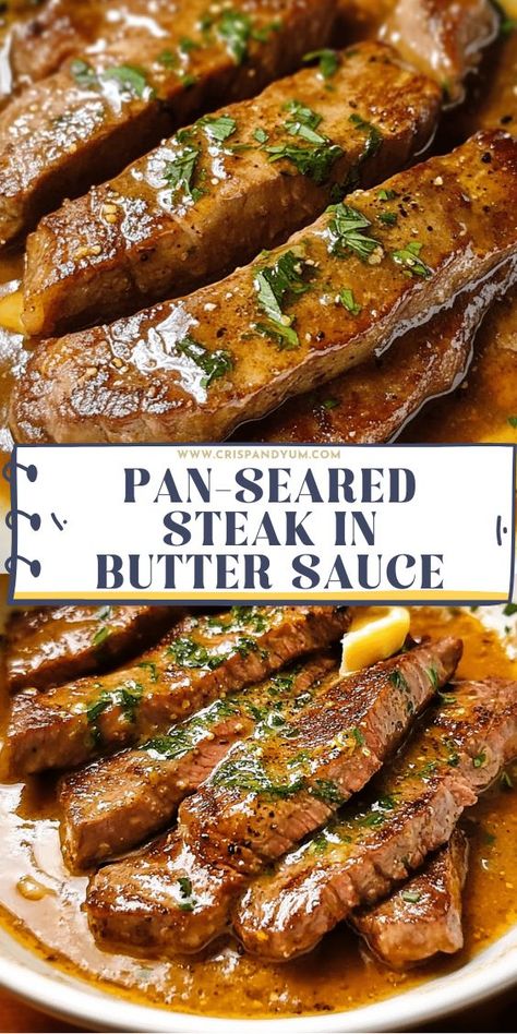 Craving a juicy, tender steak with a decadent buttery finish? This Pan-Seared Steak in Butter Sauce recipe is your ticket to steakhouse-quality flavor right in your own kitchen! Perfectly seared on the outside and melt-in-your-mouth tender on the inside, this steak is smothered in a rich, garlicky butter sauce that will have you coming back for seconds. Ideal for date nights, special occasions, or when you just want to treat yourself! Steak In Butter Sauce, Buttery Steak, Valentines Dinner Ideas, Pan Seared Steak, Valentines Dinner, Tender Steak, Paleo Beef, Steak Butter, Seared Steak