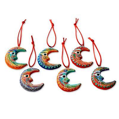 Ceramic ornaments, 'Crescent Moon' (set of 6). Shop from #UNICEFMarket and help save the lives of children around the world. Colorful Storage, Mexican Christmas, Clay Ornaments, Christmas Ornament Sets, Handcrafted Ceramics, Unique Ceramics, Handmade Holiday, Star Ornament, Christmas Star