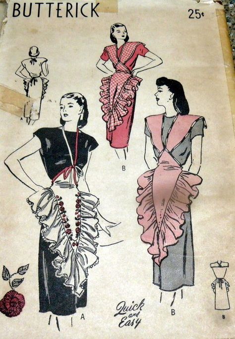 Fancy Apron, Easy Apron Pattern, Easy Apron, Vintage Apron Pattern, Women's Sewing Patterns, Apron Patterns, Apron Ideas, Pretty Apron, Vintage Aprons