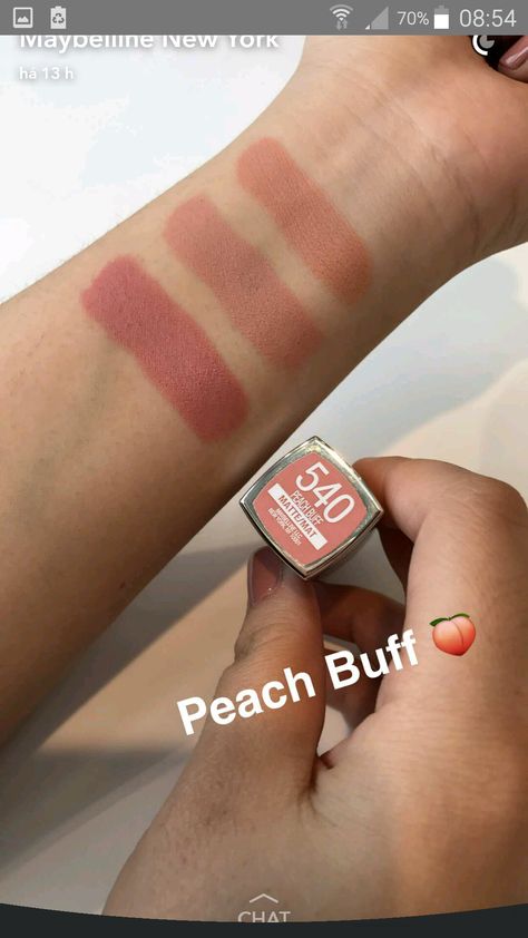 Maybelline nude colors - peach buff Best Lipstick Color, Maybelline Lipstick, Maybelline Color Tattoo, Peach Lipstick, Lipstick Hacks, Peach Makeup, Lipstick Kit, Maybelline Makeup, Natural Lipstick