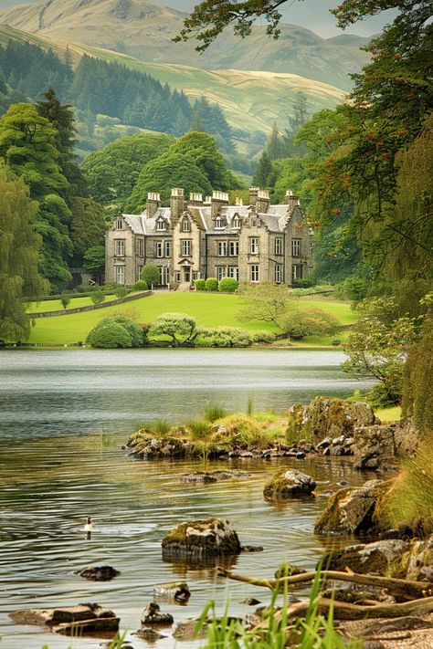 Lakes District in England with Manor House Black Manor, Manor Aesthetic, Malfoy Manor, Mossy Rocks, Lakes District, English Estate, British Homes, Inspirational Digital Art, Book Vibes