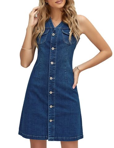 Denim Short Dress, Fitted Denim Dress, Denim Dresses Online, Women's A Line Dresses, Chic Gowns, Denim Short Dresses, Womens Denim Dress, Sleeveless Dress Summer, Denim Shirt Dress