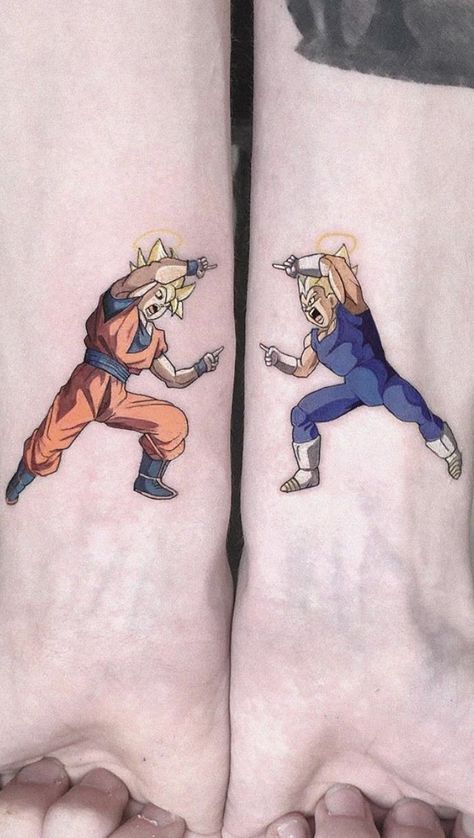 Dragon ball matching tattoos done by @kozo_tattoo | www.otziapp.com Matching Couple Tattoo, Shen Long Tattoo, Couple Tattoo Ideas, Dbz Tattoo, Partner Tattoos, Maching Tattoos, Cute Matching Tattoos, Brother Tattoos, Goku Y Vegeta