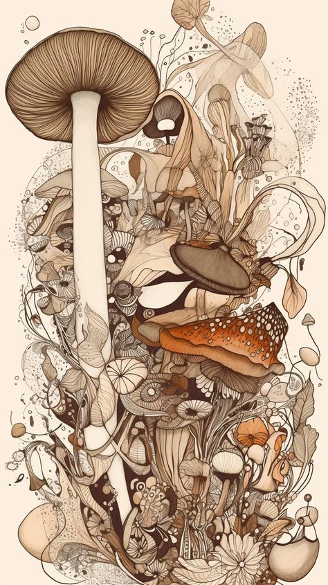 Mushroom Phone Wallpaper Aesthetic, Mushroom Astethic Wallpaper, Mushroom Astethic, Mushroom Wallpaper Iphone, Vintage Mushroom Wallpaper, Mushroom Wallpapers, Wallpaper Mushroom, Vintage Mushroom Art, Mushroom Artwork