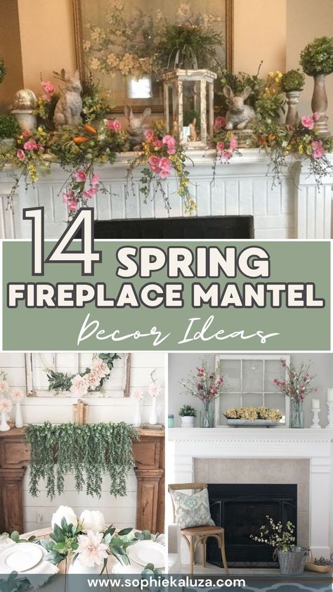 spring mantel fireplace decor ideas for your living room Easter Fireplace Mantel Decor, Easter Fireplace Mantel, Easter Fireplace Decor, Fireplace Decor Summer, Easter House Decorations, Summer Mantel Decorating Ideas, Spring Fireplace, Spring Fireplace Decor, Farmhouse Mantel Decor