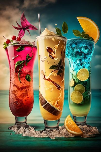 A colorful cocktail with a bunch of diff... | Premium Photo #Freepik #photo #refreshment #drinks #cocktails #coctail Refreshment Drinks, Cocktail Background, Different Drinks, Alcoholic Drinks Pictures, Cocktail Pictures, Body Weight Workout Plan, Mocktail Drinks, Snapchat Streaks, Cocktail And Mocktail