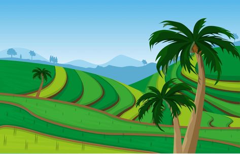 Bali Terraced Paddy Rice Field Agriculture Nature View Illustration Rice Terraces Philippines Drawing, Rice Terraces Drawing Easy, Banaue Rice Terraces Drawing, Rice Terraces Drawing, Wallpaper Farm, Banaue Rice Terraces, View Illustration, Bond Paper Design, Rice Field