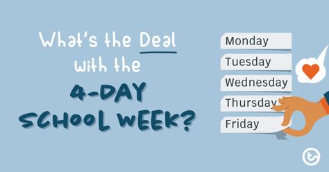 Have you heard the buzz about the 4-day school week? Growing in popularity across the country, we break down the pros and cons of a shortened teaching week. Faculty Meetings, Student Attendance, Support Worker, School Week, Day Schedule, Blog Header, Words Of Comfort, Improve Mental Health, Extra Curricular