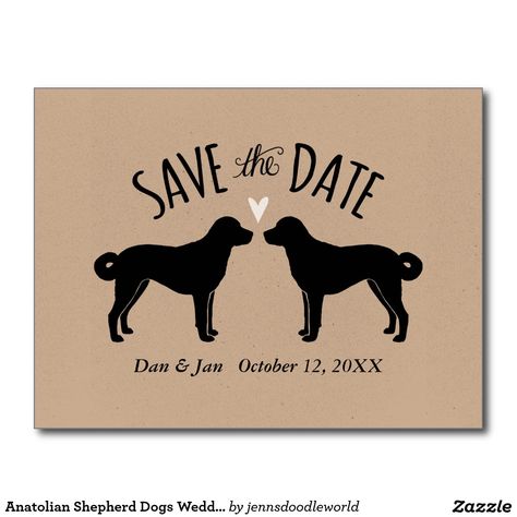 Anatolian Shepherd Dogs Wedding Save the Date Postcard Harrier Dog, Labrador Silhouette, Silhouette Face, Dog Lovers Art, Golden Puppy, Dog Grooming Business, Wedding Silhouette, Black Labrador Retriever, Wedding Announcement