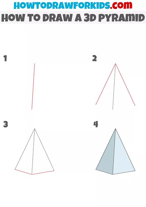 How To Draw A 3d Triangle, How To Draw Pyramids, How To Draw A Pyramid, How To Draw 3d Shapes Step By Step, Basic Shapes Drawing For Kids, How To Draw 3d Shapes, Pyramid Drawing, Practice Drawing Shapes, Draw Buildings