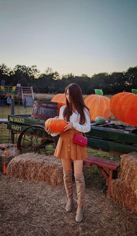 OTK boot outfit, pumpkin patch, skirt, chanel WOC, fall outfit, autumn, ootd, botd Pumpkin Patch Outfit Women, Otk Boots Outfit, Patch Skirt, Autumn Ootd, Patch Outfit, Chanel Woc, Pumpkin Outfit, Pumpkin Patch Outfit, Outfit Autumn