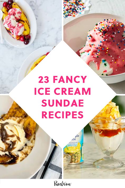 Ice cream sundaes: You love them, but only indulge in an annual banana split from your favorite scoop shop. Why not make the dessert at home on the reg? Here are 23 delectable ideas to get you started. dessert,food,ice-cream,national,recipe,summer Sundae Ideas Ice Cream, Ice Cream Sundae Recipe, Fancy Ice Cream, Whipped Cream Desserts, Sundae Recipes, Ice Cream Sunday, Fancy Ice, Ice Cream Sundaes, Ice Cream Stand