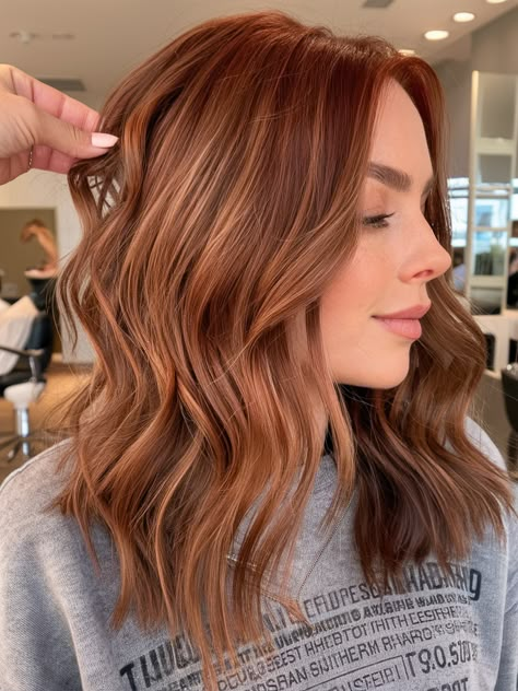 Copper To Brunette, Copper Highlights With Money Piece, Redhead To Brunette, Auburn Highlights In Red Hair, Light Brown And Auburn Hair, Dark Red Hair With Blonde Balayage, Hair Color Ideas Red Brown Blonde, Auburn Hair With Copper Balayage, Copper Hair With High And Low Lights