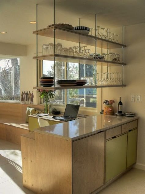 Hanging Shelf Kitchen, Hanging Kitchen Shelves, Black Shelving, Hanging Kitchen Cabinets, Suspended Shelves, Glass Shelves Kitchen, Diy Floating Shelves, Glass Shelving, Kitchen Shelving