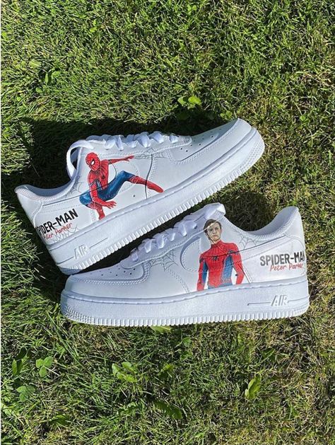 Spider Man Shoes Nike, Spiderman Nike Shoes, Marvel Air Force 1, Spiderman Custom Shoes, Spiderman Nike, Shoes Spiderman, Nike Spiderman, Spiderman Shoes, Marvel Shoes