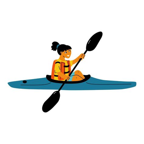 chica en kayak. hembra con chaleco salvavidas remando en kayak. Premium Vector, Skateboard