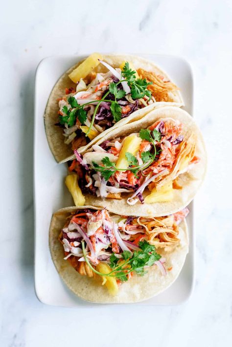 Instant Pot Hawaiian BBQ Chicken Tacos Recipe - Six Sisters' Stuff Chicken Tacos Instant Pot, Tacos Instant Pot, Bbq Chicken Tacos, Hawaiian Bbq Chicken, Chicken Tacos Recipe, Hawaiian Bbq, Budget Friendly Dinner, Chicken Taco Recipes, Six Sisters Stuff