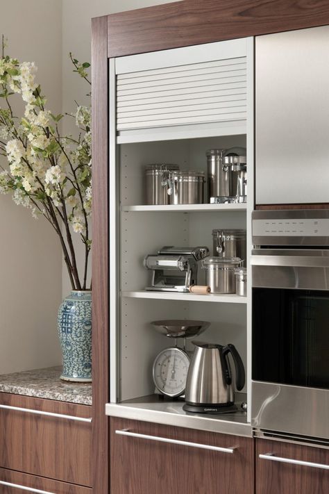 Hide Microwave In Kitchen, Tambour Cabinet, Traditional Vase, Appliances Storage, Custom Kitchen Cabinets, Custom Kitchens, Kitchen Cabinet Storage, Kitchen Room Design, Kitchen Units