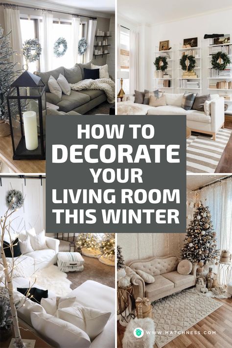 Winter Theme Living Room, Winter Couch Decor, Winter Living Room Aesthetic, Christmas Decor For Grey Living Room, Cozy Winter Living Room Decor, Cozy Winter Decor Living Room, Winter Living Room Decor Cozy, Winter Room Design, Winter Home Decor Living Room