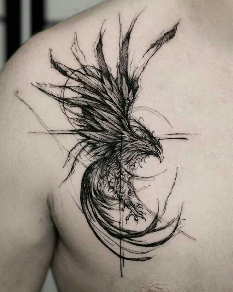 Phoenix Chest Tattoo, Phoenix Tattoo Men, Tato Phoenix, Phoenix Tattoo For Men, Small Phoenix Tattoos, Phoenix Bird Tattoos, Sketch Style Tattoos, Phoenix Tattoo Design, Eagle Tattoos