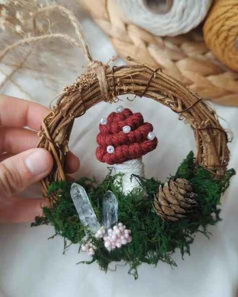 🍄 It's mushroom season 🍄 Super cute mini macrame mushroom & crystal wreaths make the cutest gifts and are always a sellout at all my markets. 💥 >> Pop over to my website and choose from 4 beautiful mushroom colours! #wreathdecor #miniwreath #macramewreath #mushrooms #clearquartzcrystal #giftideas #giftshopping #giftingmadeeasy #handmadewreath #shopsmalluk #shoplocal #smallbusinessuk Crystal Wreaths, Macrame Mushroom, Mushroom Crystal, Macrame Dream Catcher, Small Business Uk, Mini Macrame, Mini Wreaths, Handmade Wreaths, Dream Catchers