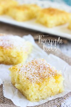 These Pineapple Bars are so light and full of crushed pineapple. Every bite will make your mouth happy Pineapple Bars, Smores Dessert, Pineapple Dessert Recipes, Pineapple Desserts, Pineapple Recipes, Dessert Aux Fruits, Oreo Dessert, Cake Bars, Cupcake Cake