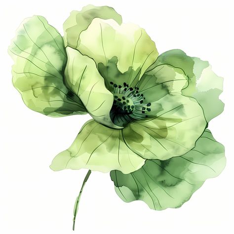 Green Flowers Watercolor, Green Png, Watercolor Pencil Art, Watercolor Flower Background, Flower Nursery, Watercolor Flowers Paintings, Digital Flowers, Flower Clipart, Flower Illustration