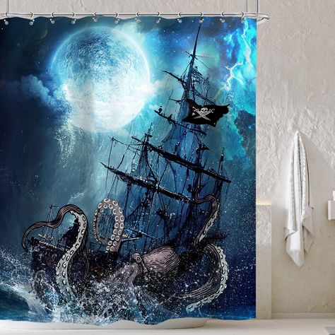 PRICES MAY VARY. 【Material】:Polyester fabric shower curtain,applicable to home decoration. 【Unique Design】: The pretty fun shower curtain is suitable for most type of bathroom. Creative and unique pattern will bring your bathroom a nautical style. 【What’s Included】:1 60"W x72"H fabric shower curtain 12 hooks. 【Easy Care】: Machine washable in cold water, low tumble dry. Wipes clean with a damp cloth. 【Function】:The shower curtain can provide a private space,separate wet and dry. It can be used as Giant Sea Monster, Monster Octopus, Nautical Shower Curtain, Pirate Ship Art, Man Bathroom, Solid Color Shower Curtain, Bathroom Curtain Set, Waffle Weave Shower Curtain, Feather Dream Catcher