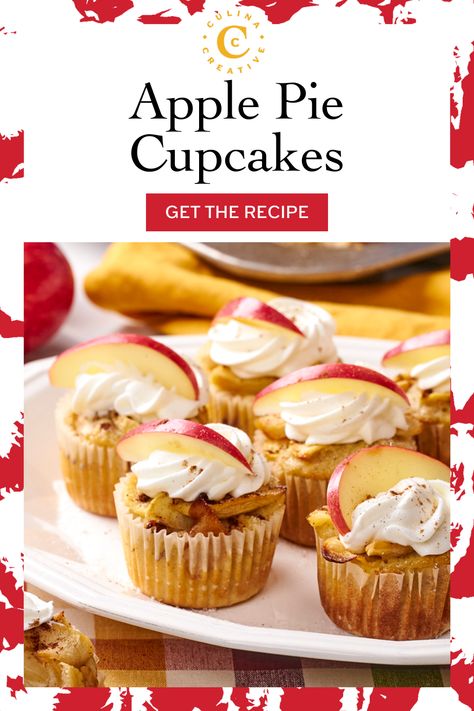 Looking for an easy apple pie cupcakes recipe or cupcake recipes from box cake mixes?  Try these incredibly apple pie cupcakes the next time you need an easy dessert recipe!  These apple cupcakes are perfect for any time of year and come together in 35-40 minutes. Apple Pie Cupcakes With Cake Mix Boxes, Apple Pie Cupcakes Recipe, Fall Potluck, Apple Pie Cupcakes, Cake Mix Cupcakes, Apple Cupcakes, Pie Cupcakes, Easy Apple Pie, Easy Dessert Recipe