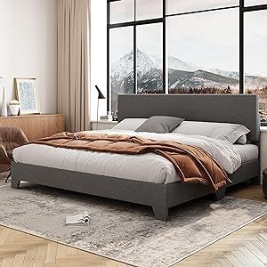 Tatami Bed, King Size Platform Bed, Grey Bed Frame, Folding Mattress, Wood Beam, Full Size Bed Frame, Fabric Headboard, King Size Bed Frame, Queen Size Bed Frames