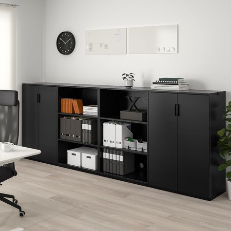 GALANT Storage combination, black stained ash veneer, 126x47 1/4" - IKEA Ikea Office Cabinets, Ikea Office Storage, Ikea Galant, Home Office Filing Cabinet, Ikea Office, Granite Kitchen Sinks, Home Office Studio, Office Storage Cabinets, Plastic Shelves