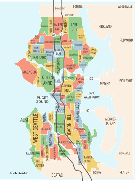 5 Things to Know When Starting Your Seattle Area Home Search - Realogics SIR Pnw Summer, Washington Road Trip, Seattle Map, Seattle Neighborhoods, Visit Seattle, Seattle Homes, Moving To Seattle, Area Map, Glamour Nails