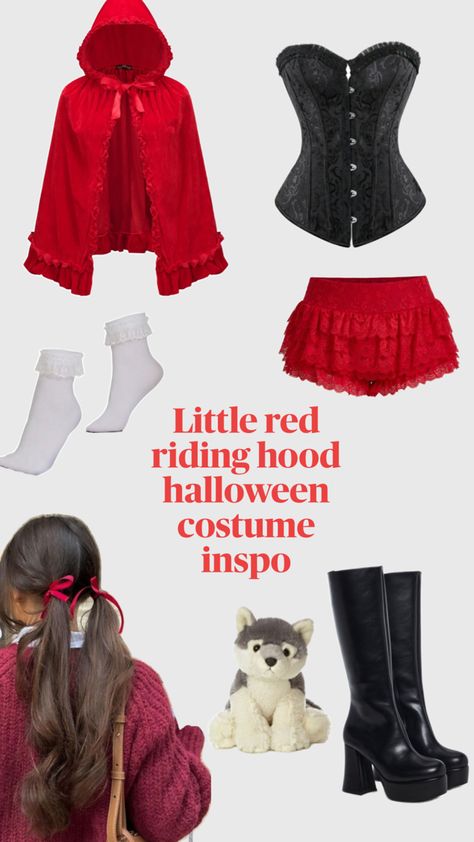 Little red riding hood and the wolf costume. #autumn #trendy #fall #unique Red Hood Halloween Costume, Little Riding Hood Costume, Diy Red Riding Hood Costume For Women, Diy Red Riding Hood Costume, Diy Little Red Riding Hood Costume, Wolf And Little Red Riding Hood Costume, Little Red Riding Hood Costume Diy, Red Riding Hood Wolf Costume, Red Riding Hood And Wolf Costume Couple