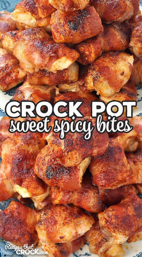 Chicken Bites Appetizers, Chicken Appetizers Easy, Spicy Chicken Bites, Chicken Bites Recipe, Bbq Chicken Bites, Bacon Wrapped Chicken Bites, Chicken Bites Recipes, Slow Cooker Appetizers, Crockpot Appetizers