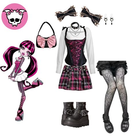 Katlynn Core, Draculaura Outfit Ideas, Monster High Outfits Inspiration, Monster High Draculaura Outfits, Monster High Outfits Aesthetic, Draculaura Outfit Inspiration, Draculaura Inspired Outfits, Monster High Aesthetic Outfit, Draculaura Outfit