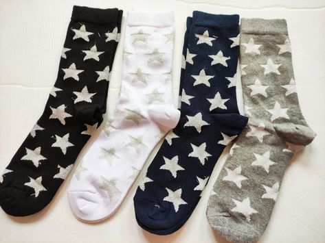 Hey, I found this really awesome Etsy listing at https://www.etsy.com/listing/1085121289/silver-star-pattern-socks-set-of-4 Aesthetic Socks, Glitter Tights, Velvet Socks, Dr Closet, Funky Socks, Blue Cute, Pattern Socks, Thigh High Socks, Cute Socks