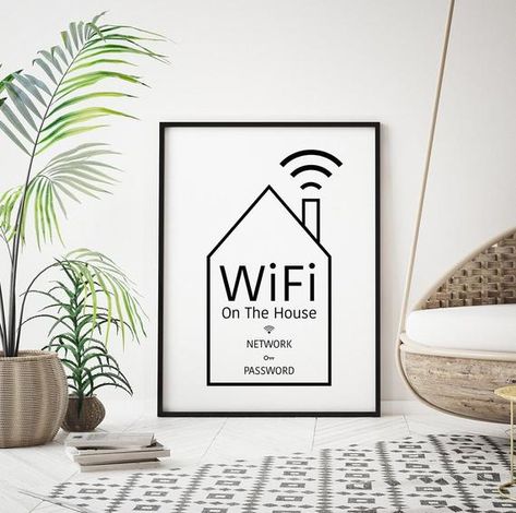 Sleek and Minimalist Wifi Sign for your Home, Office or Airbnb Guests. Purchase this listing to instantly download, easy edit and print your Sign. Download your high resolution templates instantly after your payment is complete! WHAT YOU WILL GET :::::::::::::::::::::::::::::::::: Wifi on the Wifi Password Printable, Airbnb Sign, Guest Room Sign, Password Printable, Wifi Password Sign, Airbnb House, Wifi Sign, Free Wall Art, Airbnb Design